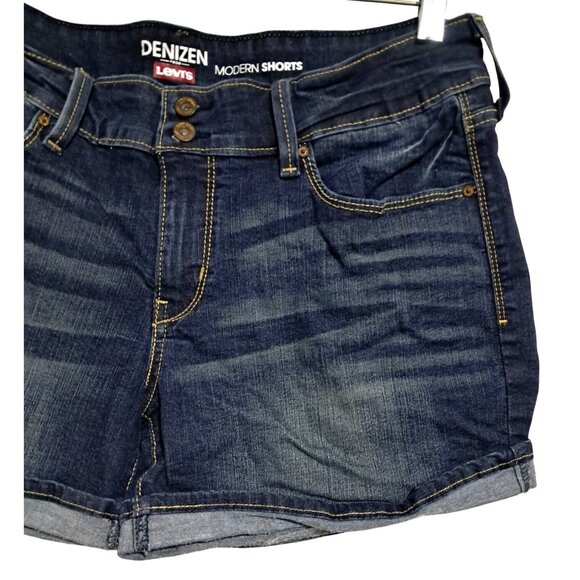 Denizen From Levis Womens Dark Wash Cuffed Denim Shorts Size 10 W30 Blue Stretch - Picture 9 of 11
